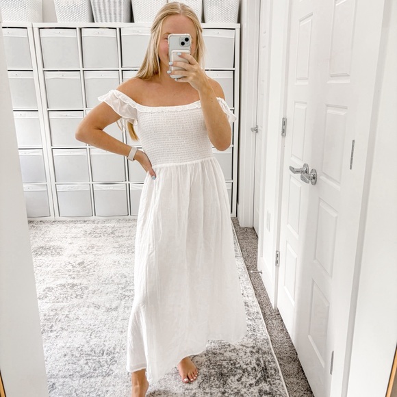 Reformation Smocked Off the Shoulder Dress - Picture 1 of 8